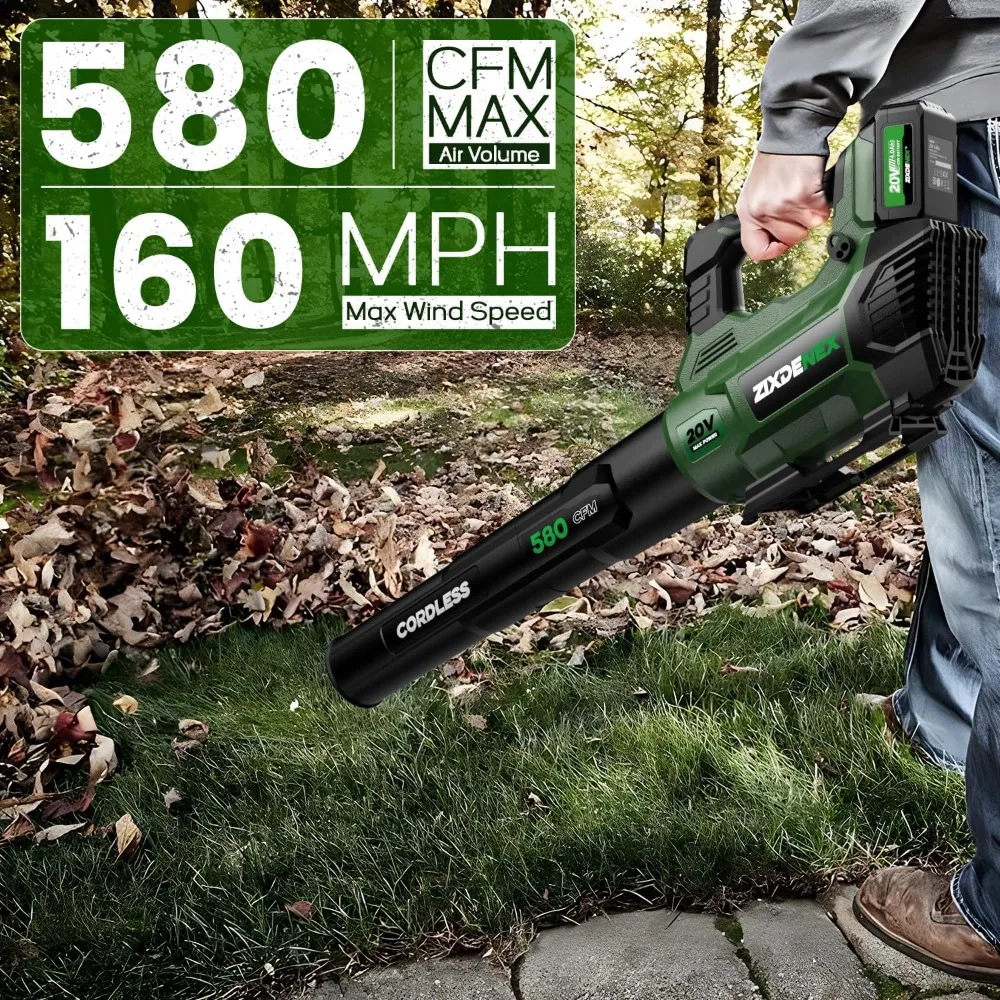 

580CFM Electric with 3 Levels Adjustable Speed Up to 160MPH, 20V Handheld Blower for Lawn Care, Blowing Leaves and Yard