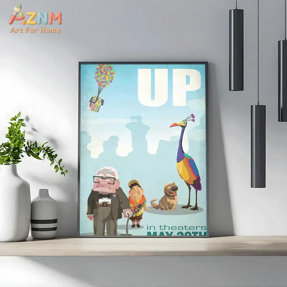 AZNM Cuadro de Lona sin Marco Disney Pixar Carl Russell Dug Kevin Escena de la Casa Voladora con Globos Póster de Panel Único para Niños