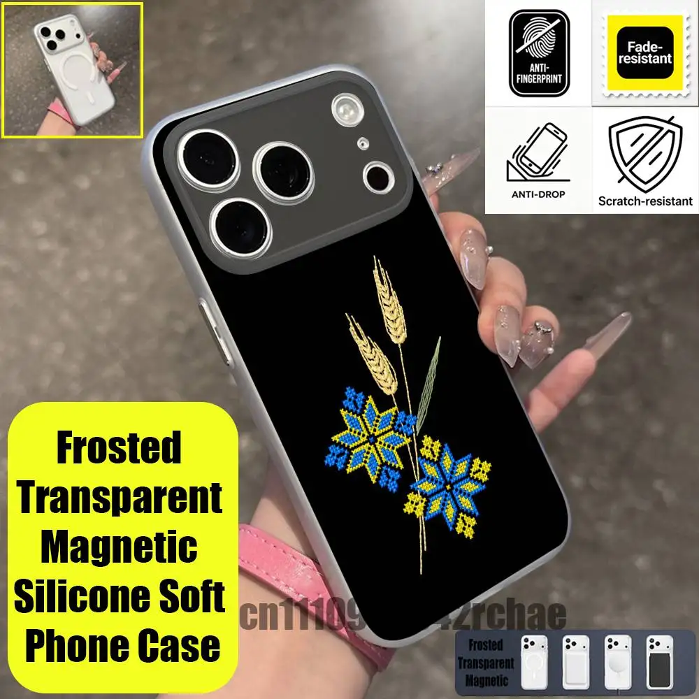For Ukrainian Embroidery Patterns Phone Case iPhone 12,16,11,14,13,17,15,Pro,Max,Plus,E,Air,Mini Wireless Charge Magnetic Clear
