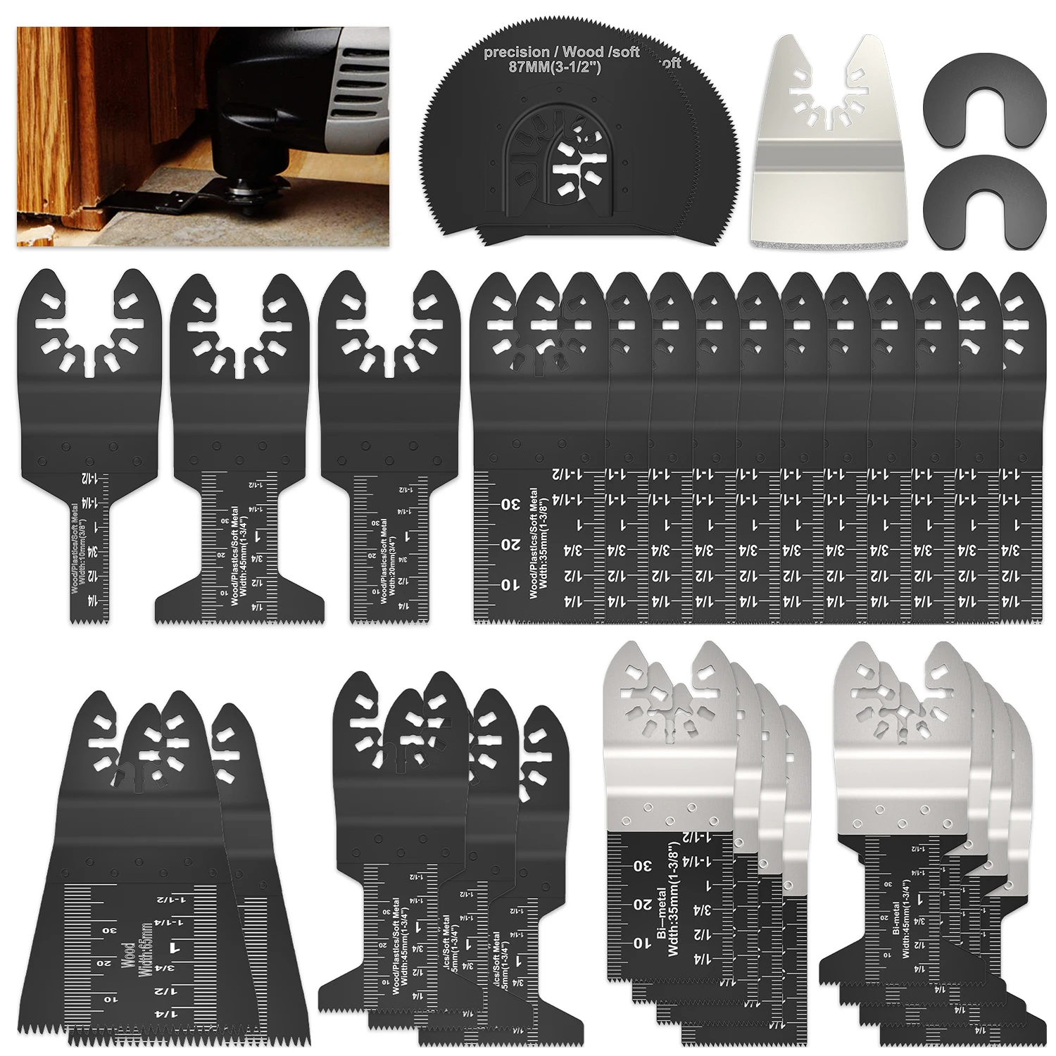 

31pcs Multitool Blades High Carbon Steel Mix Oscillating Saw Blades Quick Release Oscillating Tool Accessories Universal