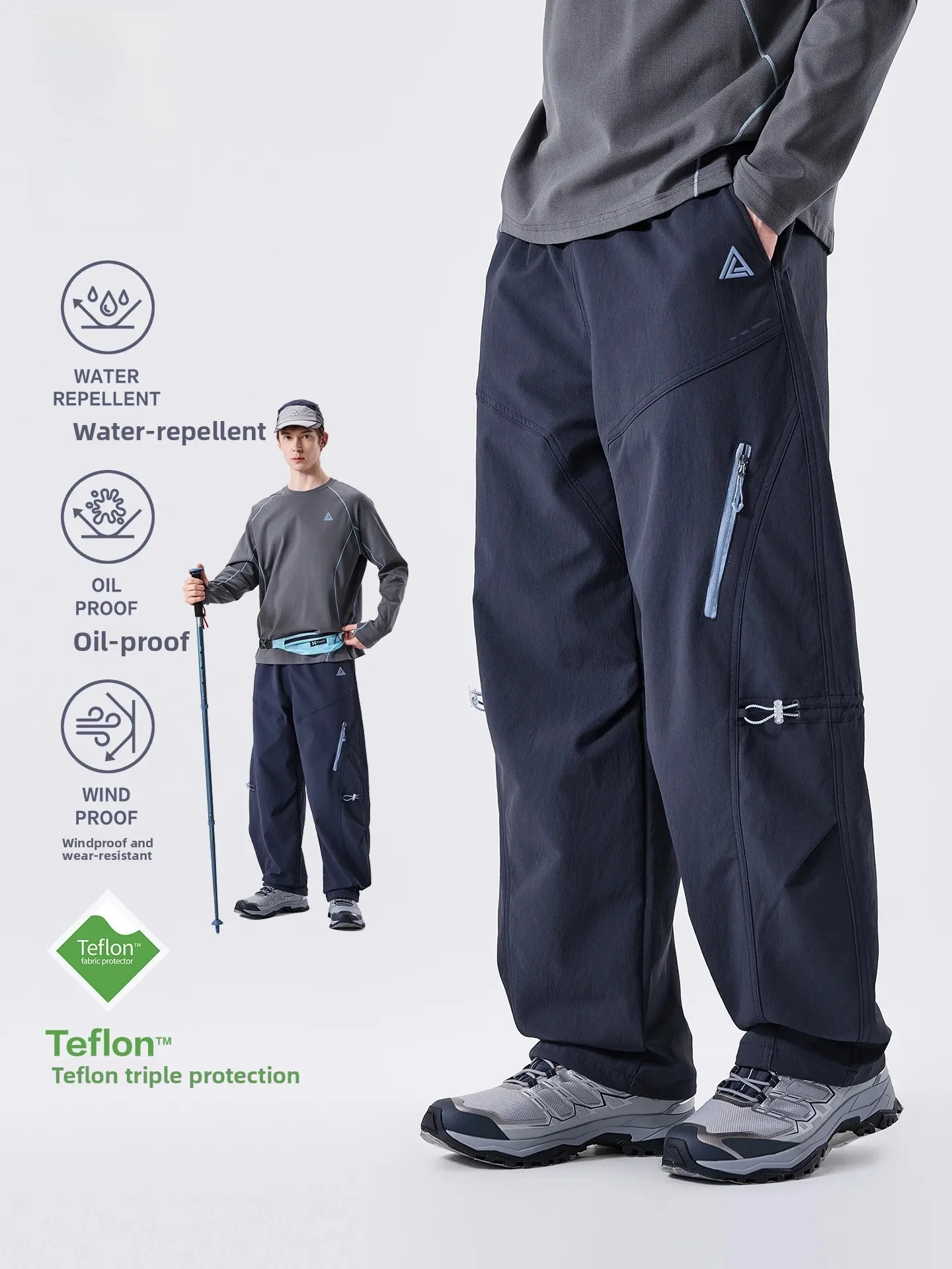 LAZY DAY『』Men's Outdoor Three-Proof Function Windbreaker Pants Color Block Mountain Climbing Hiking Workwear Trousers
