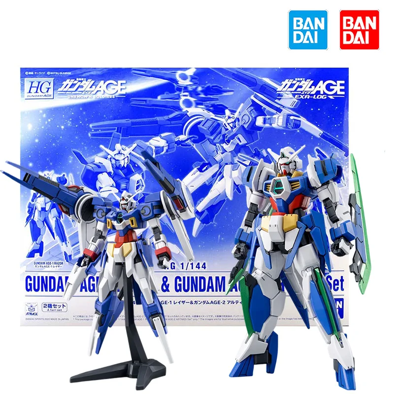 

Bandai Original box HGUC 1/144 GUNDAM AGE-1 RAZOR GUNDAM AGE-2 ARTIMES SET Model Kit Anime Action Fighter Figure Assembly Toy