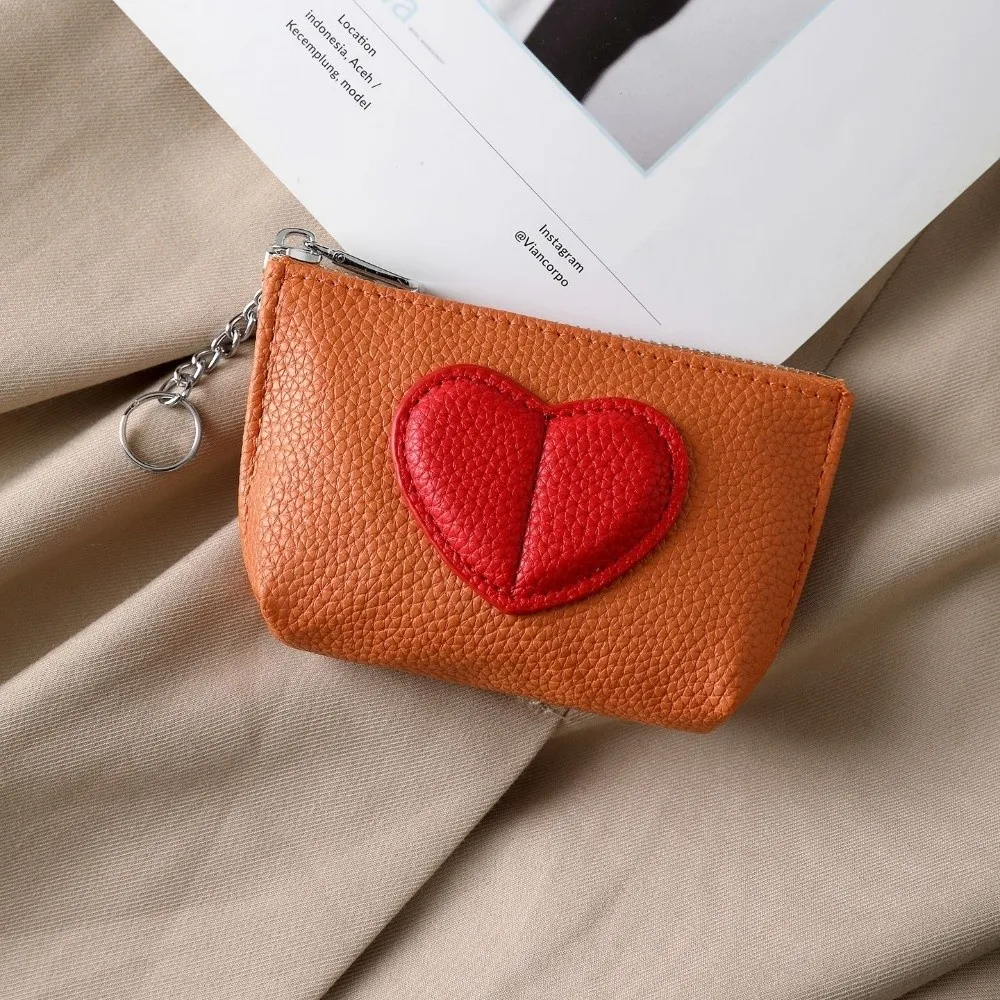 Mini Love Heart Coin Purse PU Leather Korean Version Pouch Change Purse Keychain Multifunction Jewelry Storage Bag Gift Bag