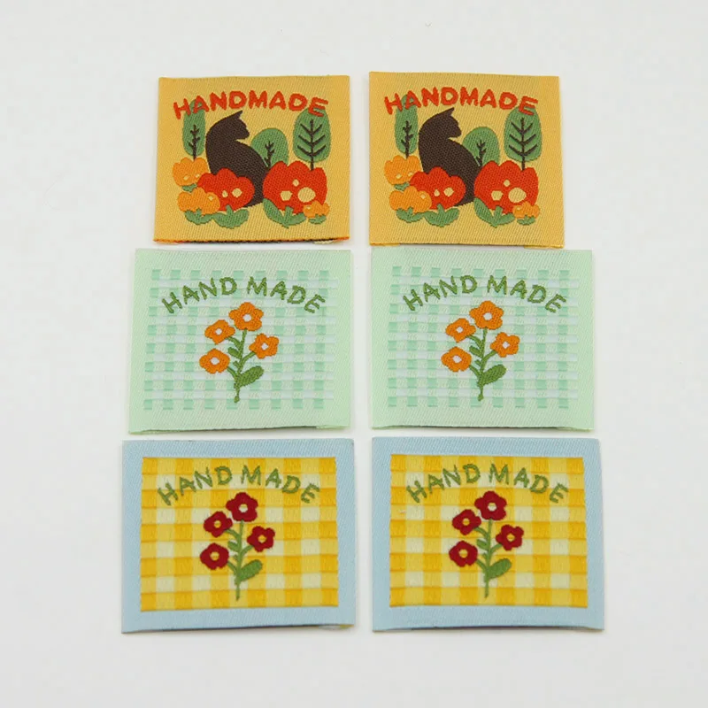 

Spot hand-made cloth label cute plaid flower cat embroidery woven label accessories sewing DIY woven label