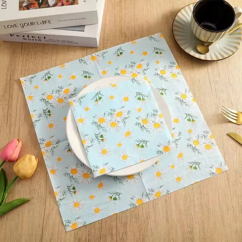 20/60Pcs 33 * 33cm 2Layer Disposable Paper Napkins, Daisy Plant Theme Tissue Party Table Mat DIY Decor, Decoupage Paper