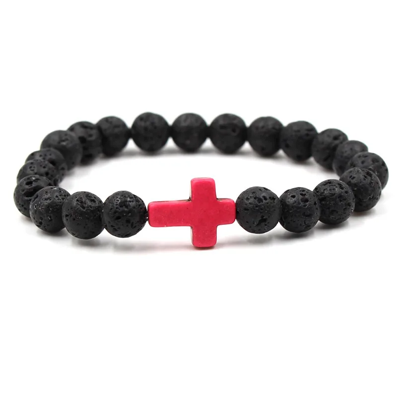 

10pcs Cross 8mm Black Lava Stone Beads Bracelet Essential Oil Perfume Diffuser Bracelets Stretch Yoga Jewelry Drop Shipping