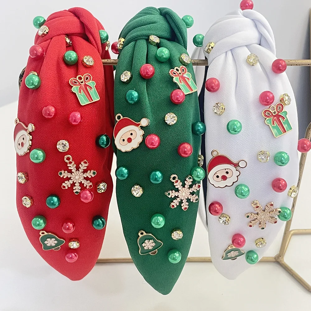 

New Christmas Santa Claus Diamond Snowflake Pearl Headband Holiday Hair Accessories