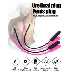 Male Masturbator Urethral Vibrator Penis Plug Silicone Urethral Sounds Catheter 10 Speed Vibrating Dilators Trainer Sex Toys