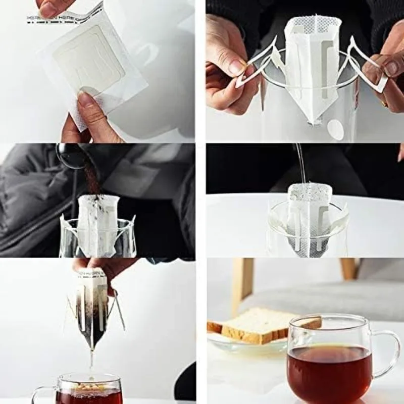100pcs Portable Drip Coffee Filter Bag with Hanging Ears,Single Serve Coffee Filters Disposable for Travel,Camping,Home, Office view 4