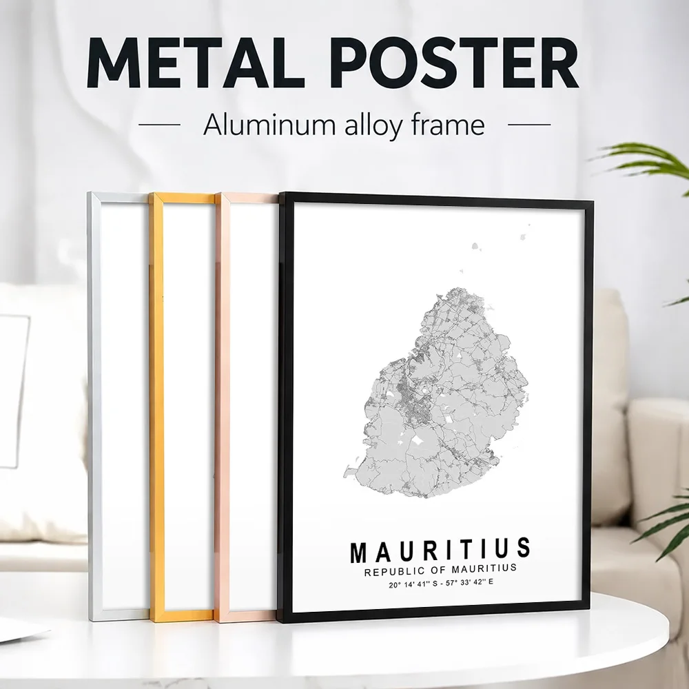 Mauritius Light Island Map Metal Poster With Aluminum Alloy Frame Personalized Photo Retro Tourism Style Wall Art For Entryway