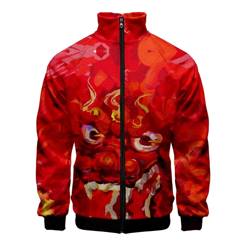 3D Printed Kirin Dragon Year Jacket Chinatown CNY Lapel Collar Zipper Jacket Men/Women Long Sleeve Clothing Streetwear Coat Tops