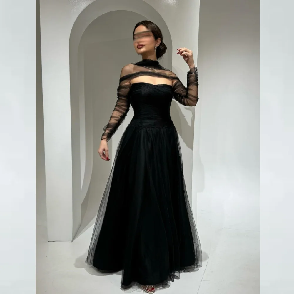 

Evening Sexy Casual Jersey Draped Pleat Homecoming A-line High Collar Bespoke Occasion Gown Long Dresses