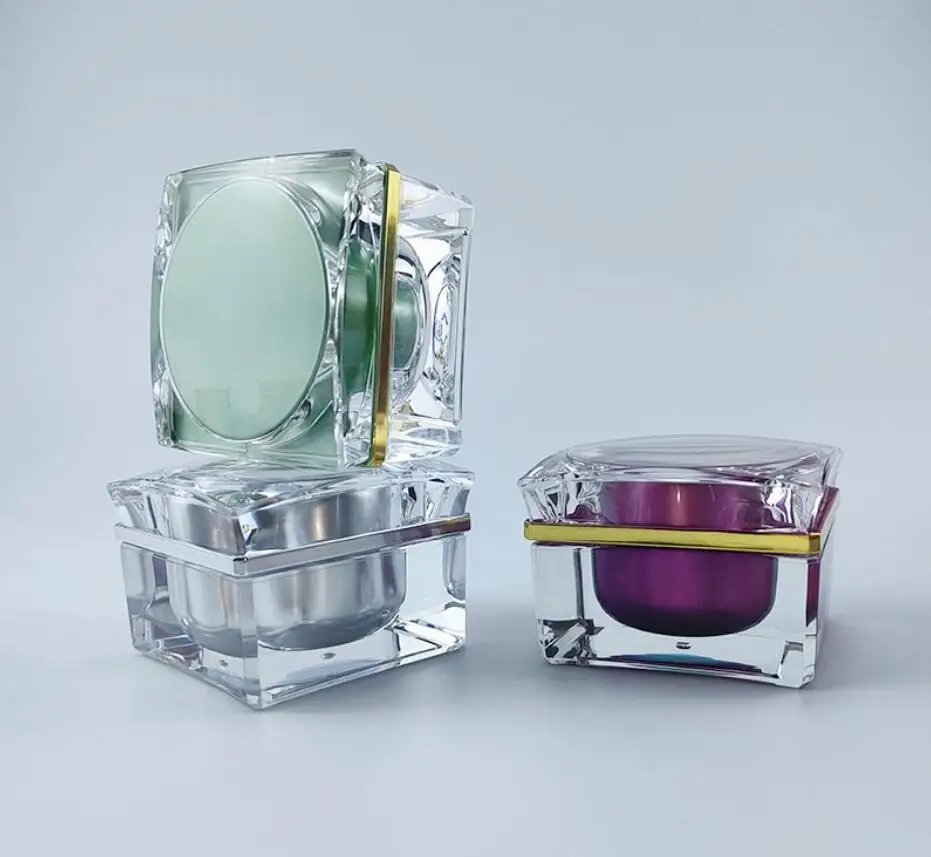 30g green/purple/silver square shape acrylic jar tin pot day night cream/gel/moisturizer/essence serum skin care plastic packing