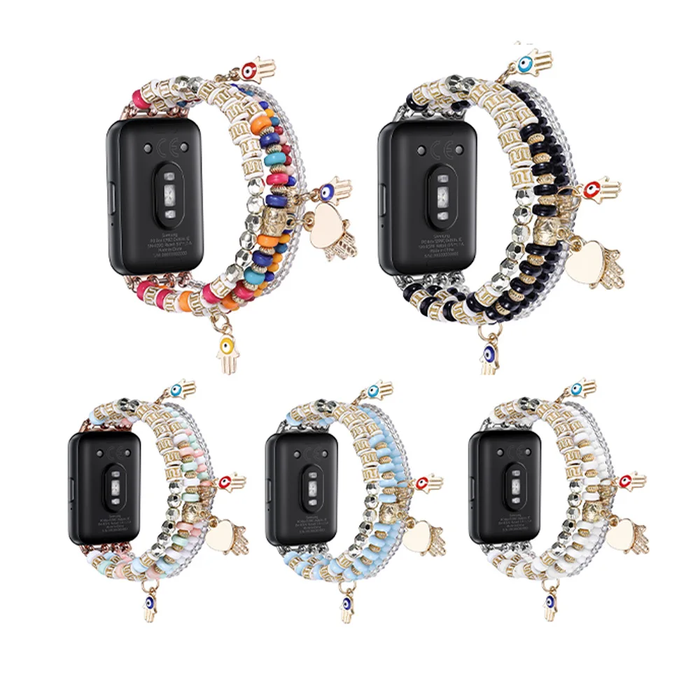 Beaded Boho Bracelet for Samsung Galaxy Fit 3 Band Women Fashion Cute Handmade Acrylic Beads Stretchy Strap for Galaxy Fit 3