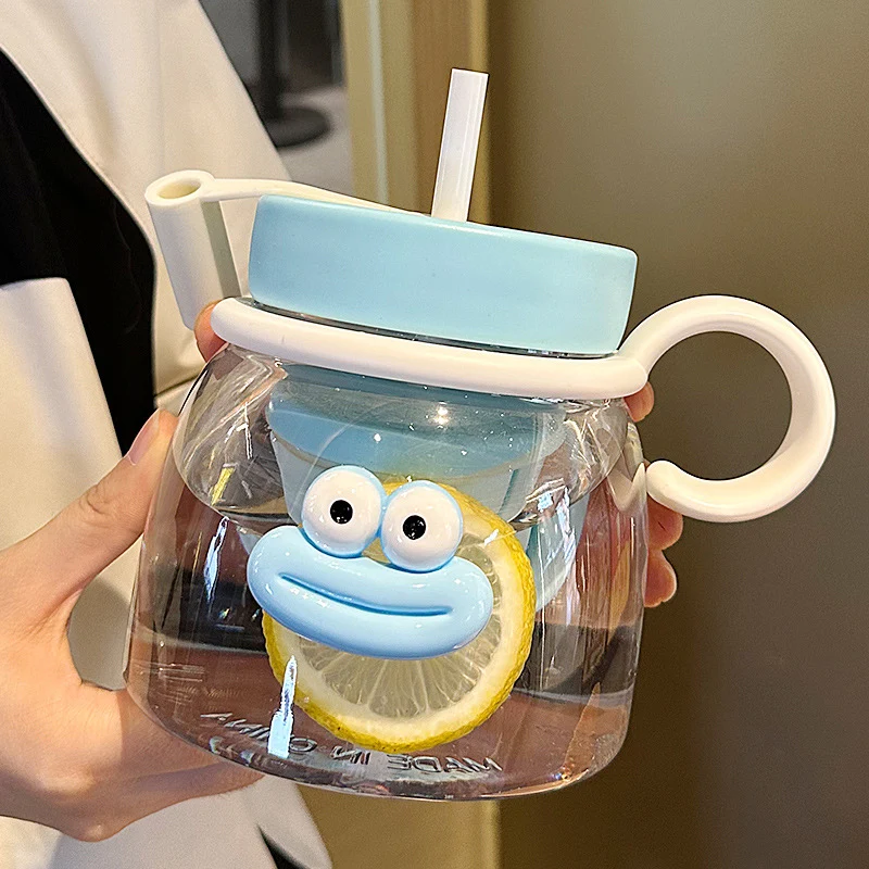 Kawaii Water Bottle With Tea Infuser Straw Handle 1000ml Large Cute Plastic Coffee Milk Tea Juice Sport Gym Travel Drink Bottle