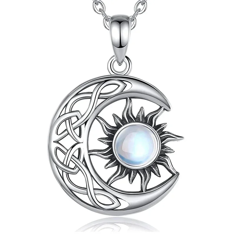 2026 Vintage Silver Color Moon and Sun Pendant Necklace for Women Hollow Out Charm Exquisite Girls Accessories New Jewelry