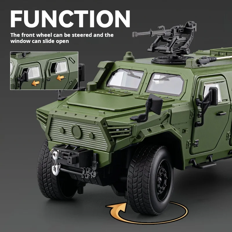 1:20 Dongfeng Mengshi Armored Vehicle Simulation Alloy Car Model Steering Shock Absorption Armed Off-Road Vehicle Pull Back