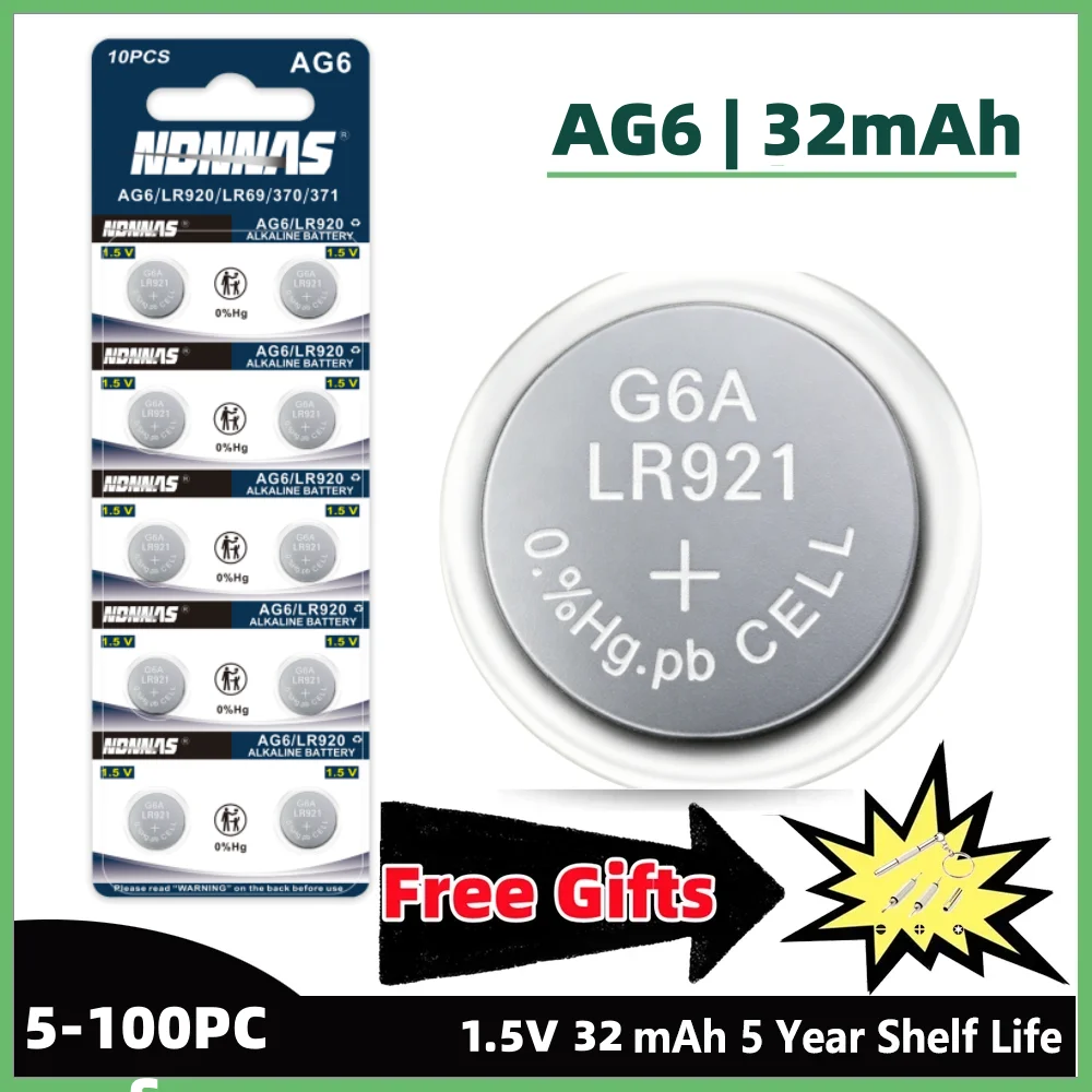 5-50Pcs AG6 LR920 SR920SW 1.5V Alkaline Button Coin Cell Battery Compatible For Watch Car Key Fob Remote Clock Electronic Device
