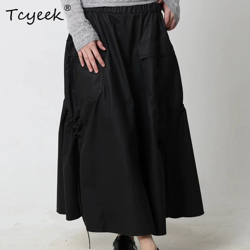Tcyeek Elegant Real Leather Women's Skirts Cozy Sheepskin skirts for Women A-line Fashion Skirt Elastic Waist Юбка Женская