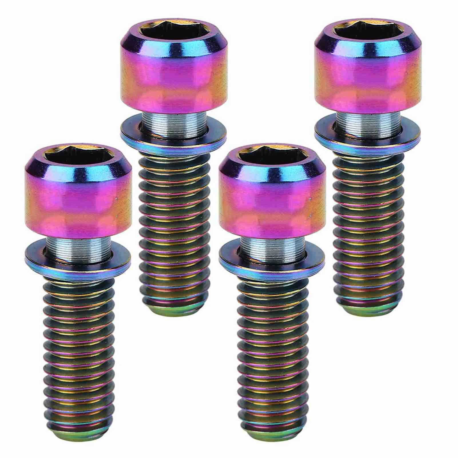 

4 шт. M6x18 мм, болт зажима дискового тормоза велосипеда, фиксированный винт, многоцветный с прокладкой, титановый сплав, высокая глянцесть, легкое использование для велосипеда