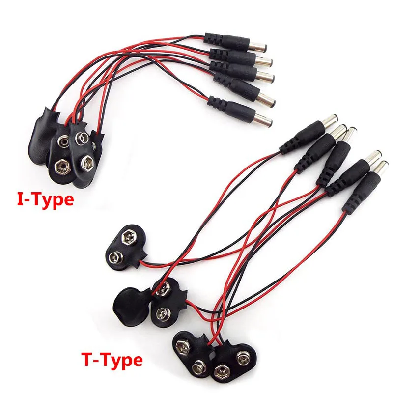 5/10Pcs 9V Battery Clips Connector Buckle Connect wires Black Red Cable Connection R23
