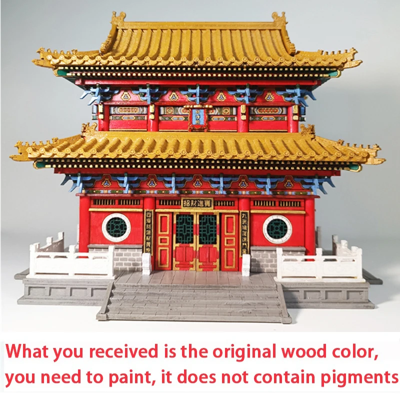 DIY Chinese Construction Temple of Wealth Miniature Model Building Kits Wooden Dollhouse with Furniture Assembly Toys Gifts