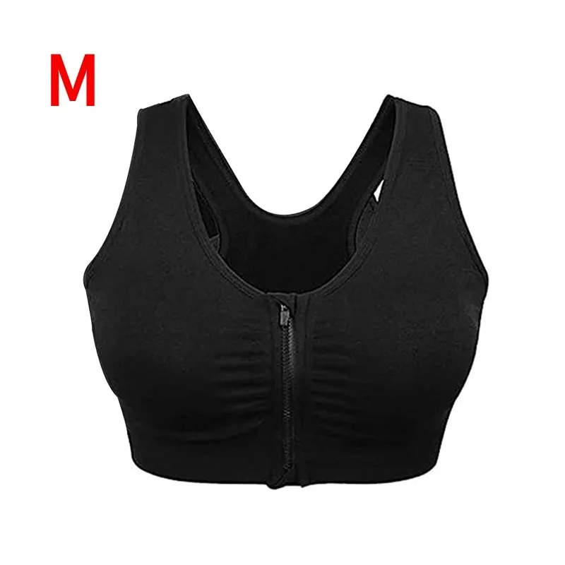 

Black Front Zipper Sports Bra Shock-Absorbing And Breathable Without Steel Ring Sports Vest For Women