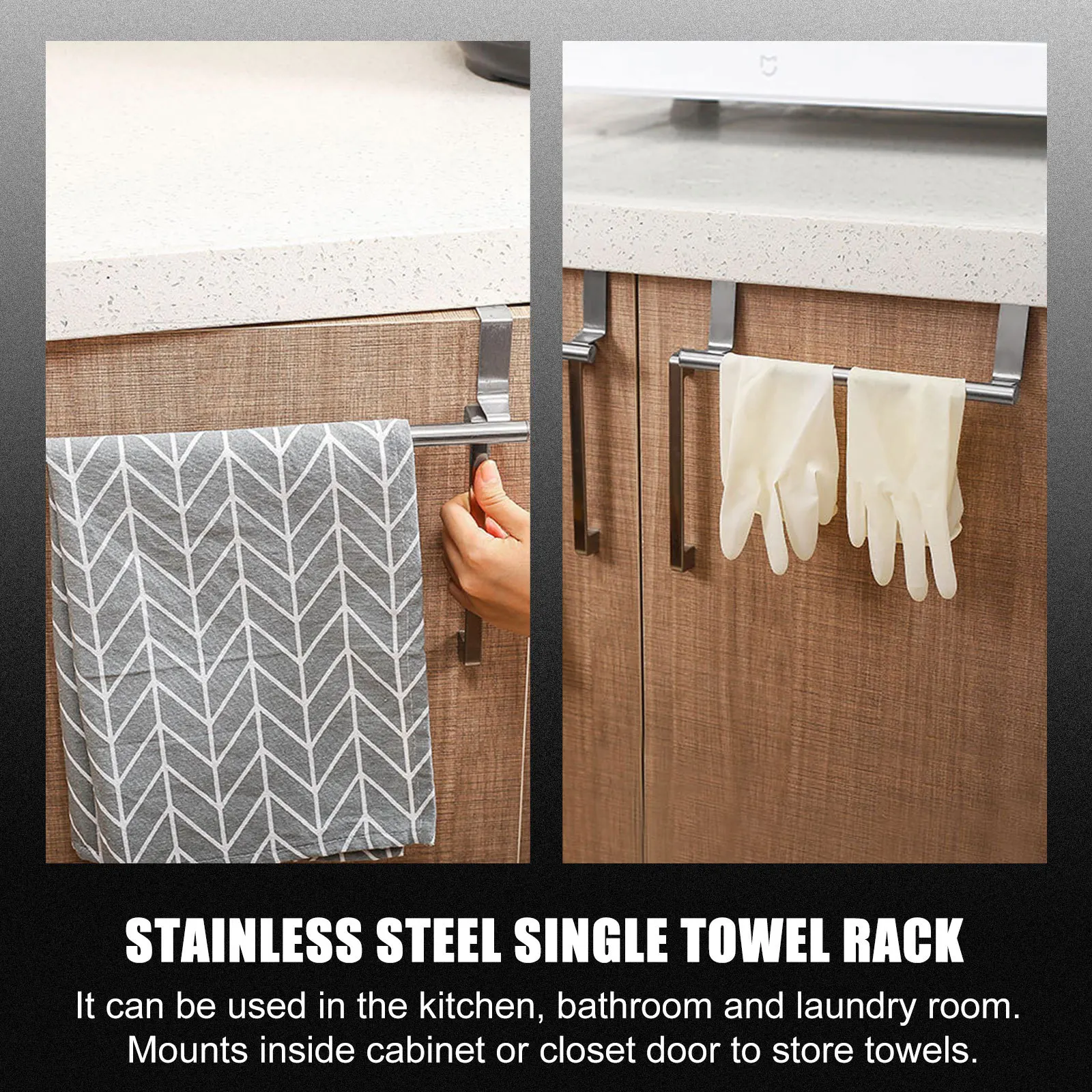 

2pcs Stainless Steel Single Bar Towel Holder For Kitchen Bathroom Laundry Room Cabinet Door Mount Towel Storage Rack