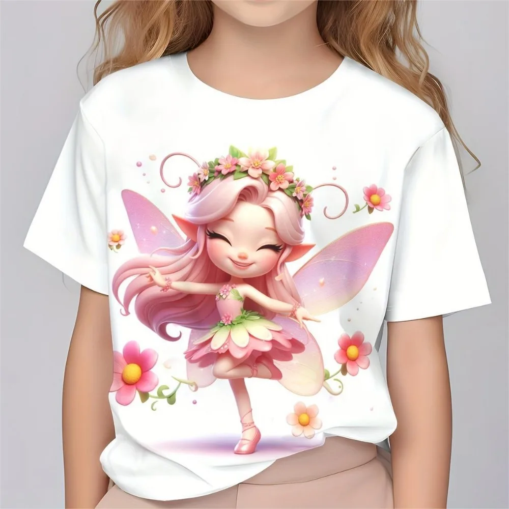 Beautiful Fairy Pattern 3D Printed Short Sleeved Loose T-shirt for Children Comfortable Round Neck Casual High Quality Top