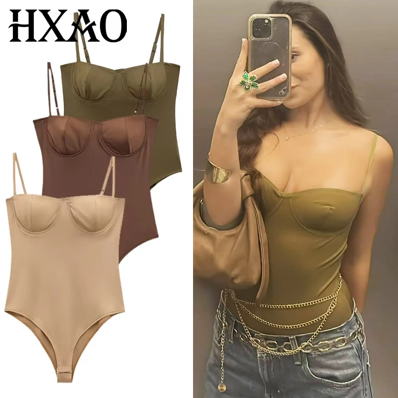 HXAO Slip Bodysuit Women Summer 2025 Woman Slimming Body Sexy Women Rave Thong Sleeveless Top Cup Backless Camisole Bodysuit 066