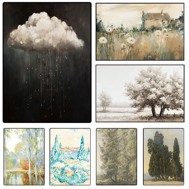 Vintage Moody Clouds Magnolia Gardens Landscape Posters Retro Landscape Canvas Painting Wall Art Picture for Room Home Decor