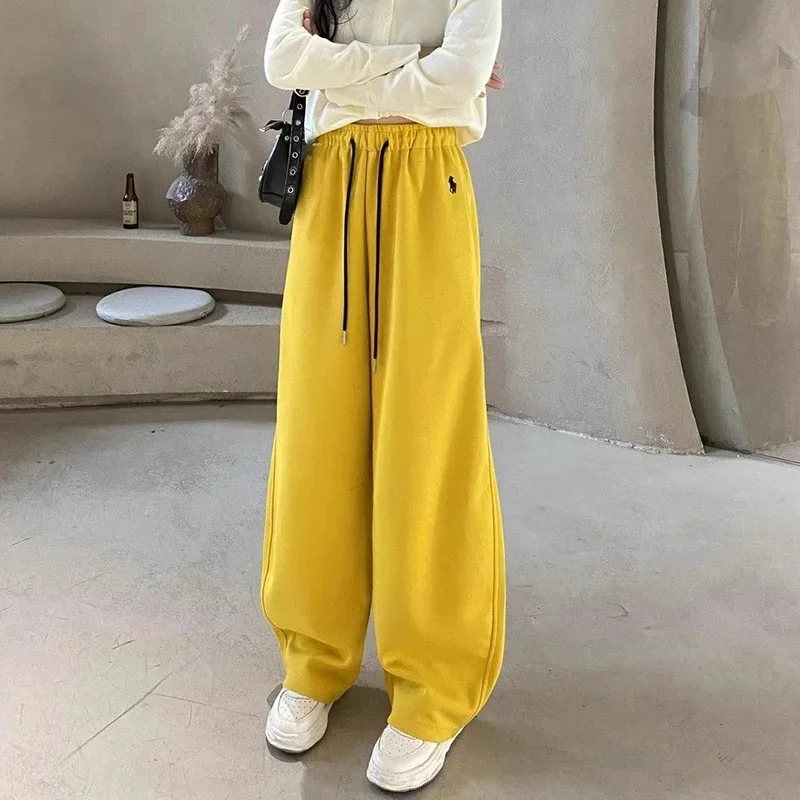 أنثى كلاسيكية مصمم فضفاض مستقيم الساق السراويل النساء عالية الخصر عارضة اليومية السراويل الفتيات أزياء الرباط السراويل