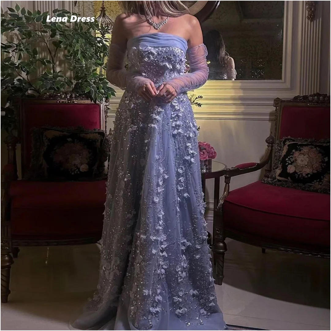 

Lena Women's Prom Dress Luxury Women Evening Dress 3D Flowers Customized Prom Dresses Elegant Evening Party Blue Line A 2025