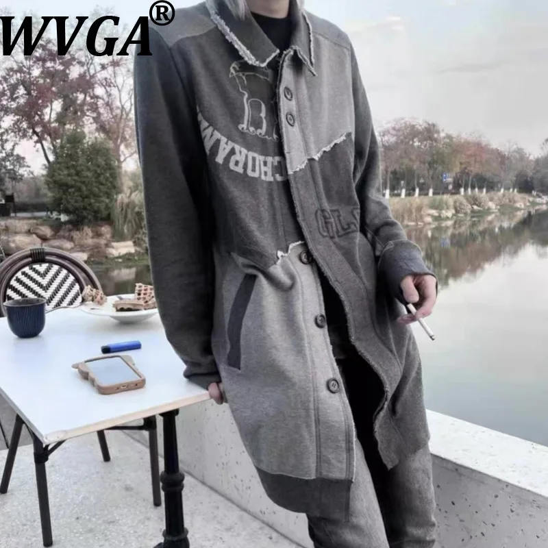 

WVGA, осенние новые мужские уличные куртки с отложным воротником, длинные пальто, нишевые шикарные повседневные лоскутные модные куртки Ins W17256