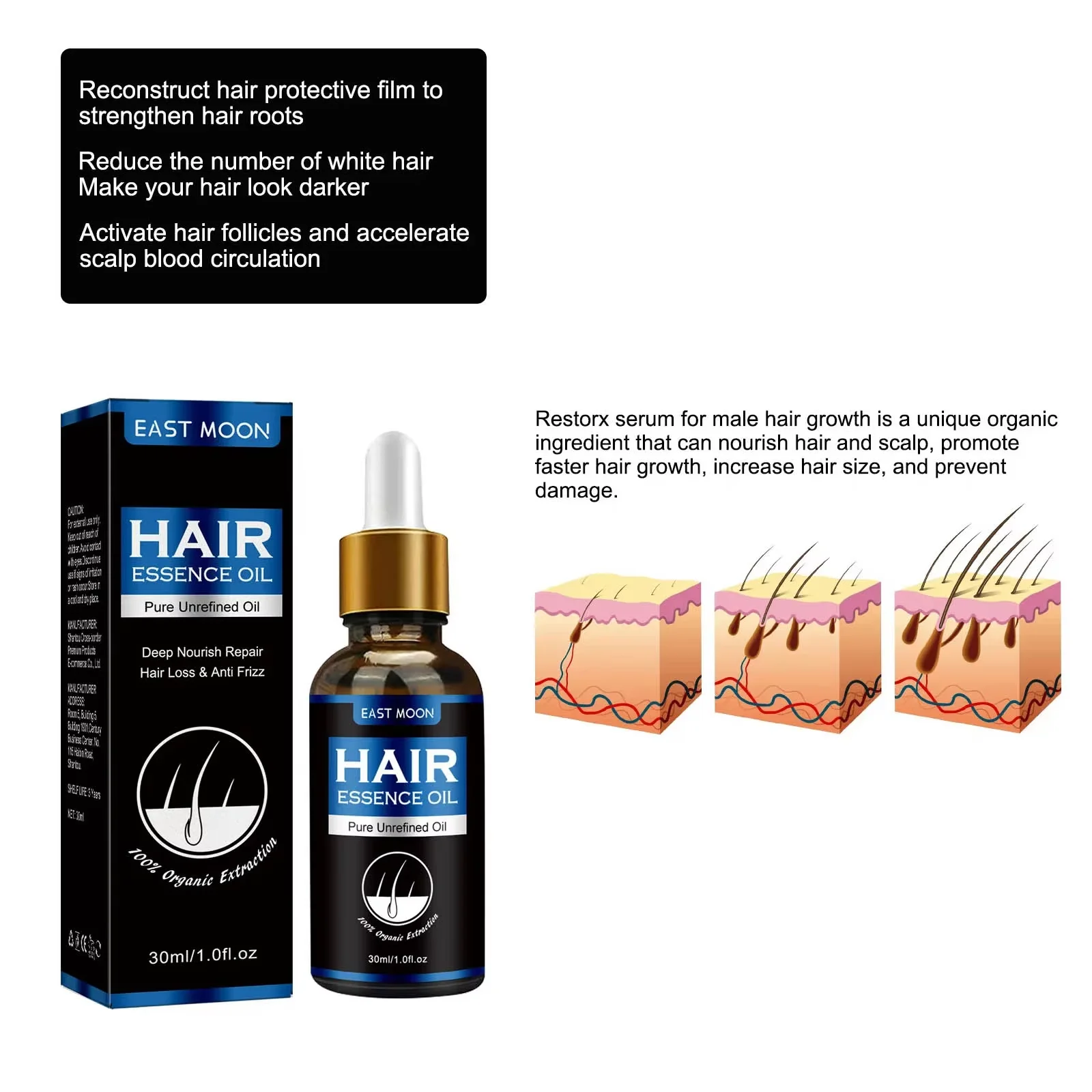 Haargroei Serum voor Mannen Anti Haaruitval Reparatie Schade Hergroei Olie Dunner wordende Behandeling Hoofdhuid Reparatie Voedende Haarverzorging Essentie