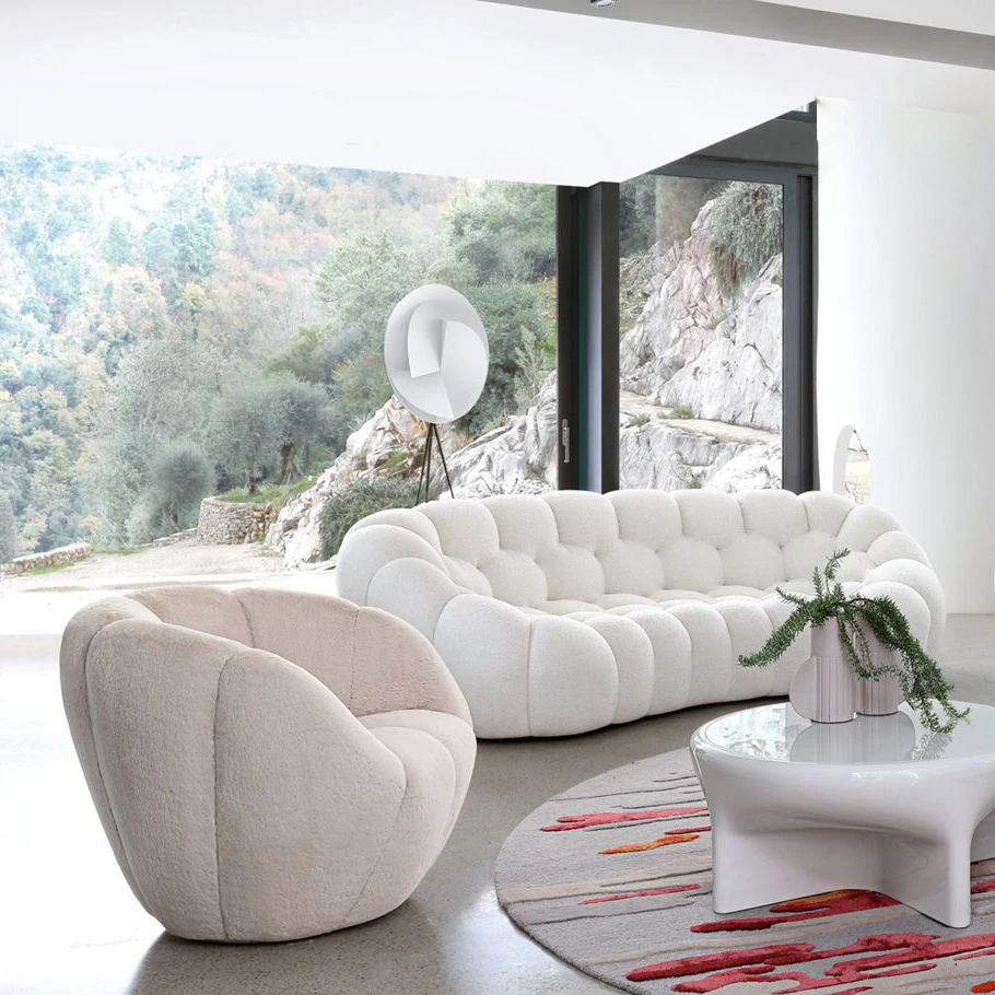 

Customizable Wholesale Velvet Fabric Living Room Furniture pink White 1 2 3 4 Seater Bobois Sofa Set Couch Bubble Sofa