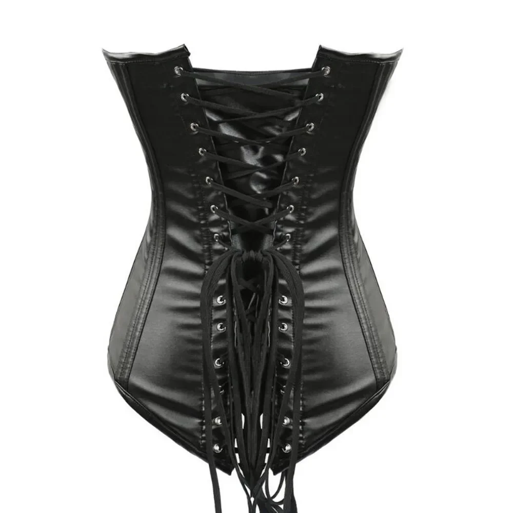 Faux Leather Corset Vest Top Bustier Lace up Zipper Steampunk Corsets Overbust Body Shaper Sexy Women Plus Size