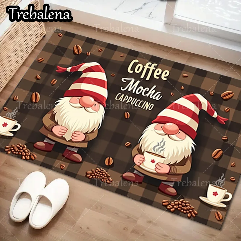 1pc ウェルカムドアマットクリスマスノームコーヒーテーマ玄関マット家の装飾用