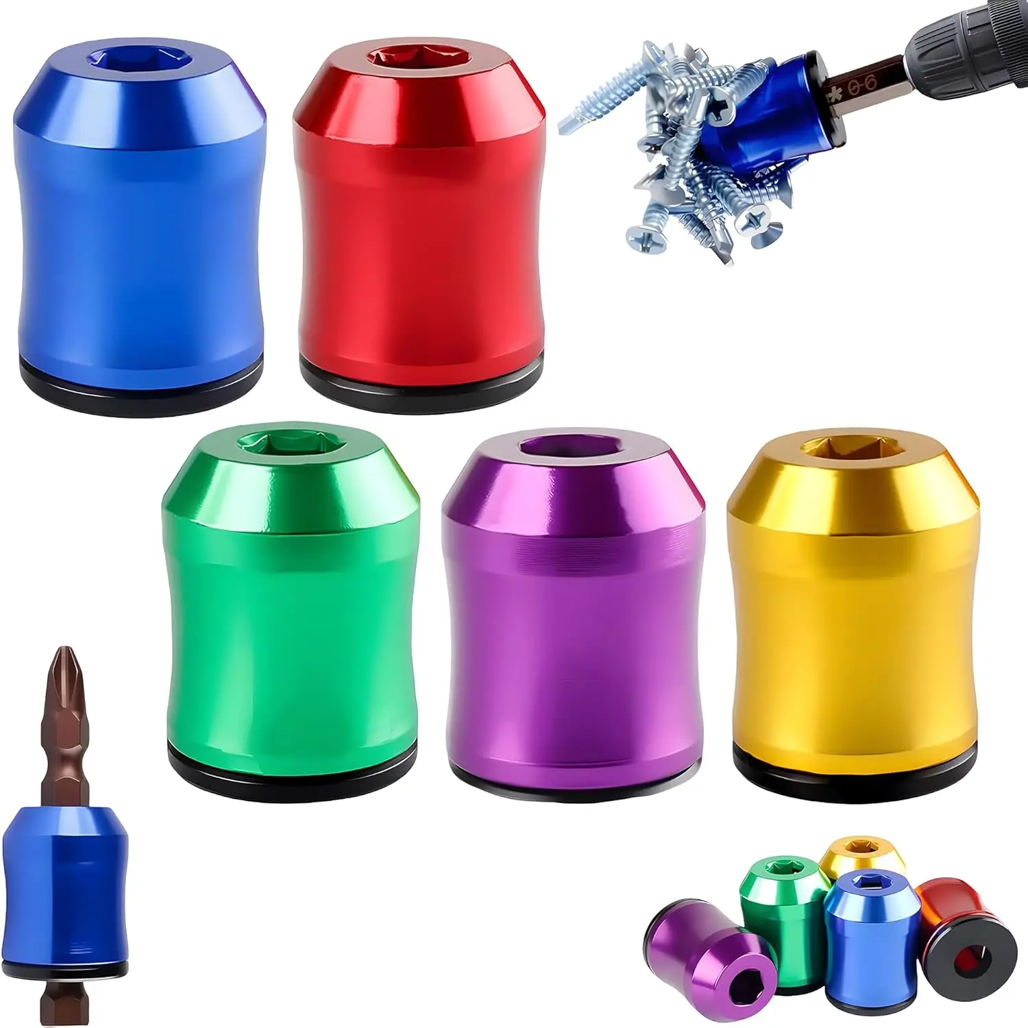 Conjunto de 5 Anéis Magnéticos Antideslizantes para Parafusos, Compatíveis com Chaves de Fenda, Furadeiras, Mecânicos, Carpinteiros e Reparos Domésticos