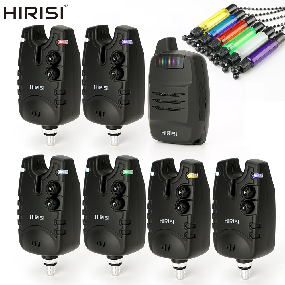 HIRISI SQA-6 Fishing Bite Alarms 6 Set Carp Fishing Alarm Kit LED Alarm Indicator Alert Receiver Fishing Swinger Set