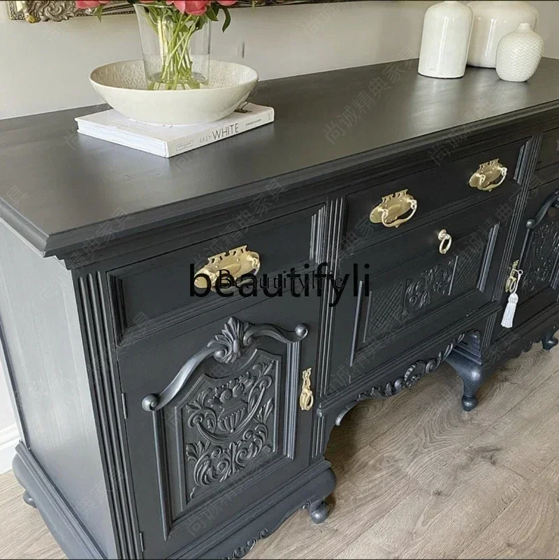 

yj57 French retro fashion solid wood dining side cabinet Nordic art living room antique sideboard
