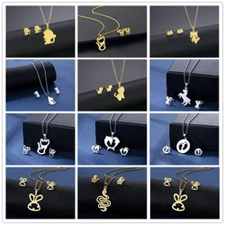 Stainless Steel Snake Jewelry Sets Fashion Women Cute Cat Kitty Monkey Horse Necklaces Earings Set Fashion Steel Pet Gifts