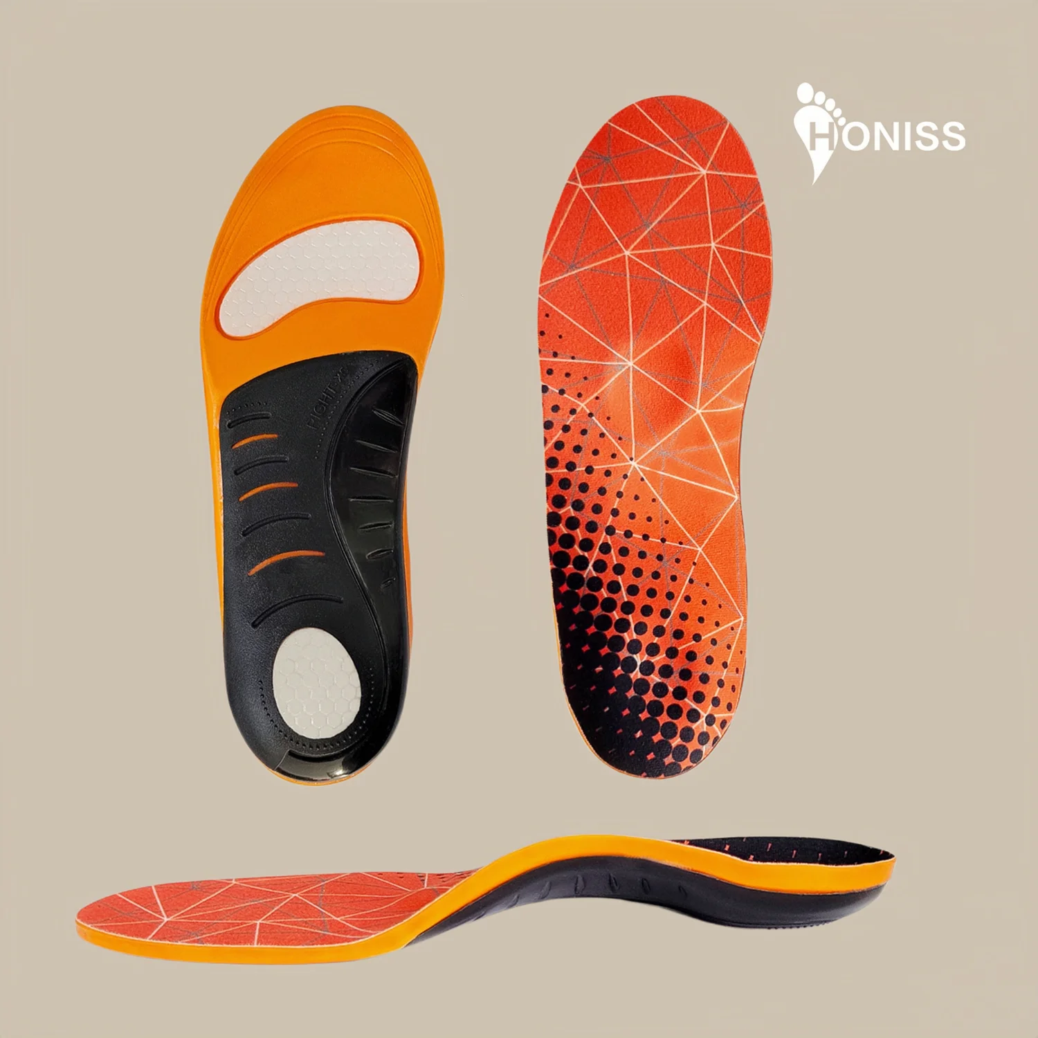 1 pair of new color PU arch insoles can be cut for men's and women's sports, shock absorption, foot massage, long pad