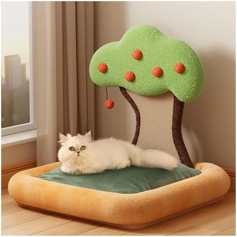 

Cat Scratcher Bed with Fluffy Ball Hanging and Scratch Pad, Kitten Bed for Indoor Large Cats and Kittens,