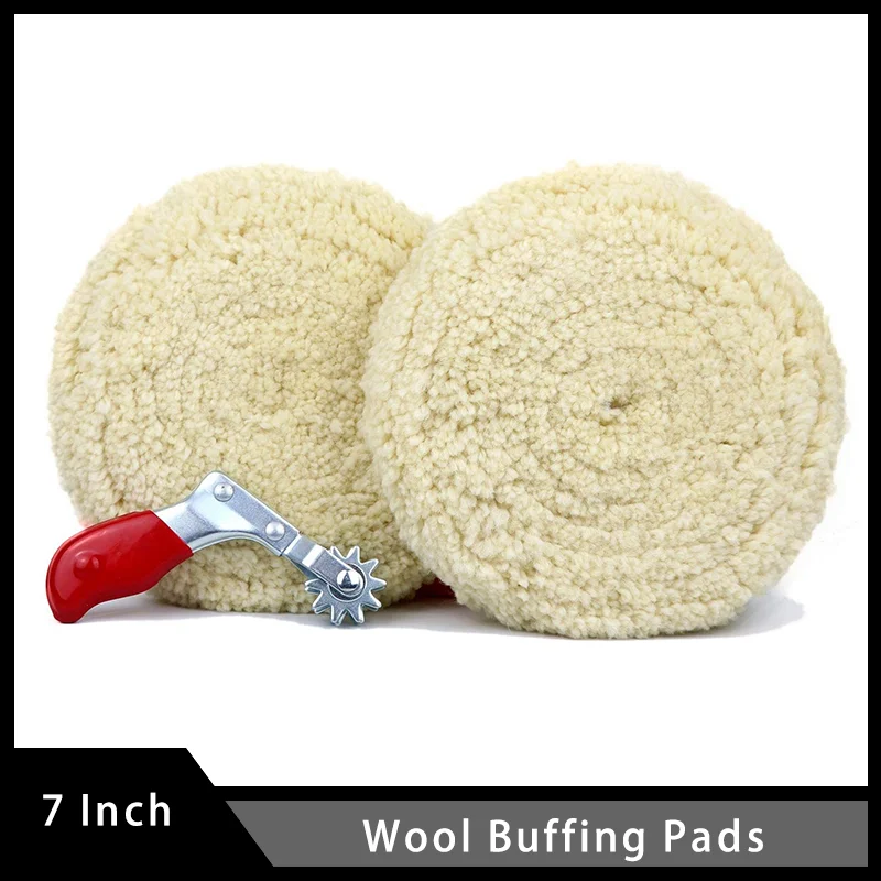 2 Pcs 7 Inch Wool Buffing Pads and Polishing Wheel for Automobile Motorcycle Car Cleanning off Debris Hardened Glazes