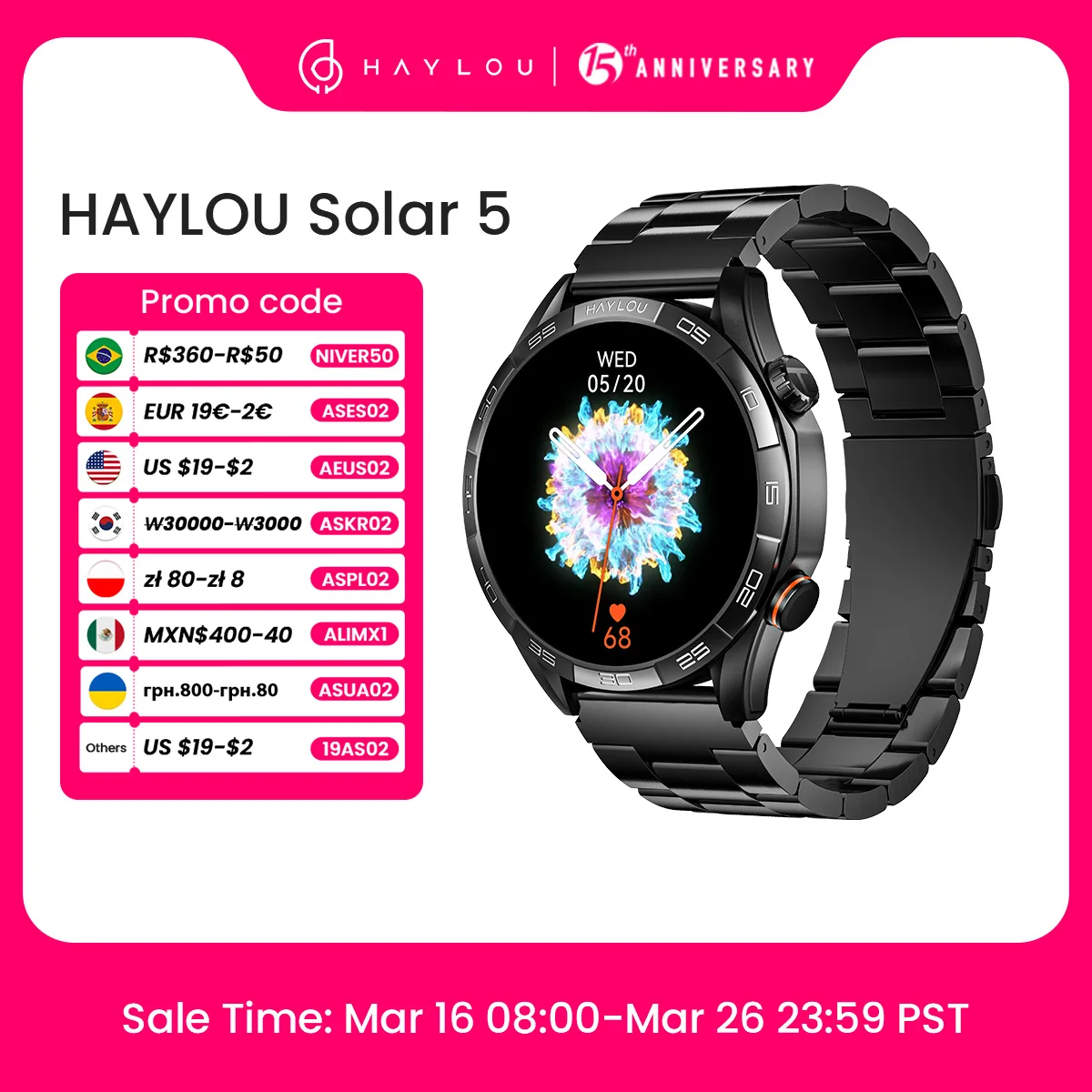 HAYLOU Solar 5 Voice Calling Smartwatch 1.58'' AMOLED Display 60Hz Smart Watch 24H Health Monitoring Sports Smartwatch for Men