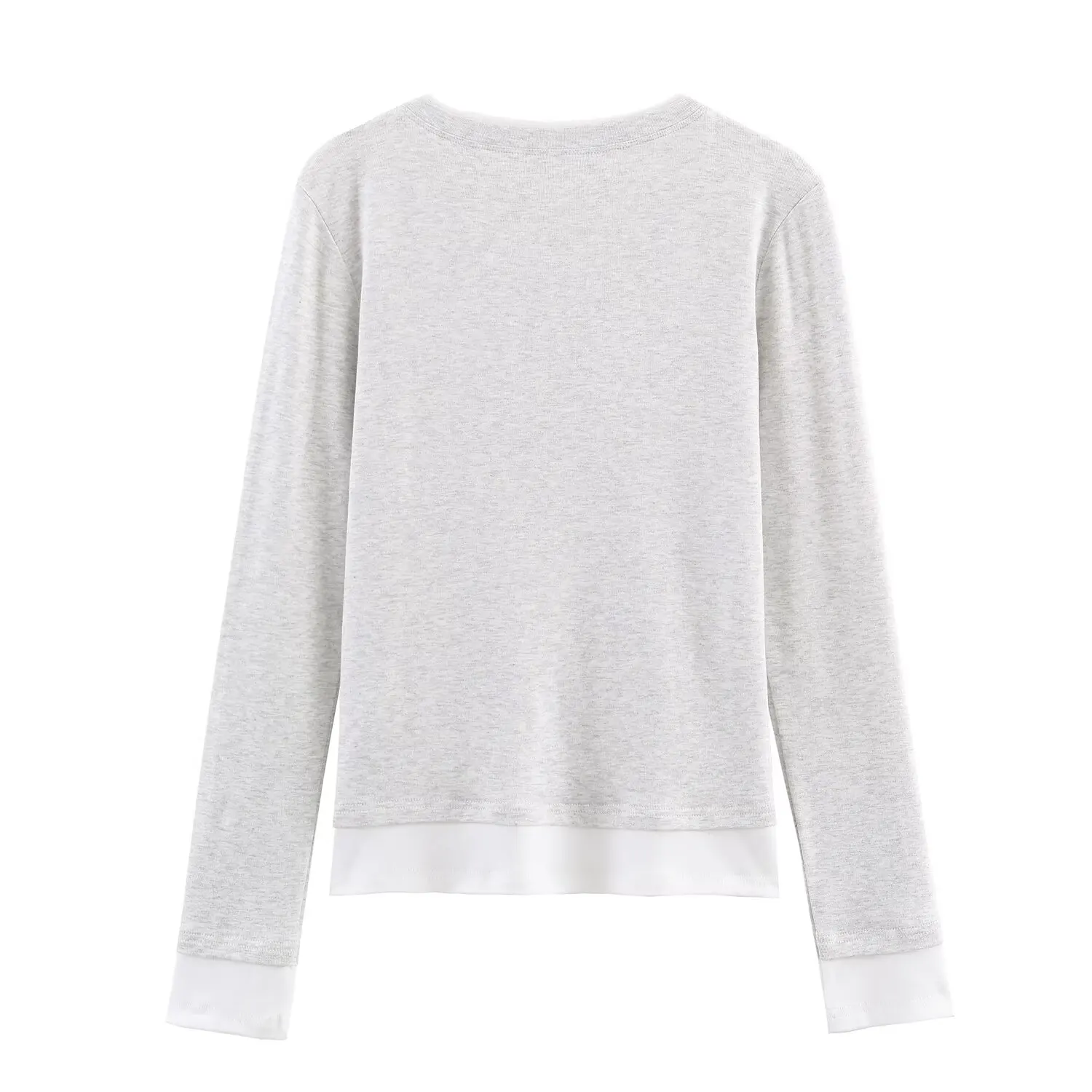 New Women's Slim Fit Long Sleeve round Neck T-Shirt Color Block Straight Cut Double Layer T-Shirt Casual Style Polyester Fiber