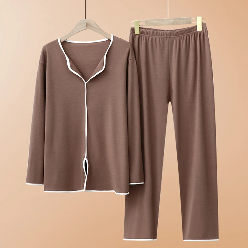 Thickened Double-sided Fleece Warm Sleepwear Ladies Autumn Winter plus Size Loose Home Clothes Two-piece Set V-neck Long Sleeve