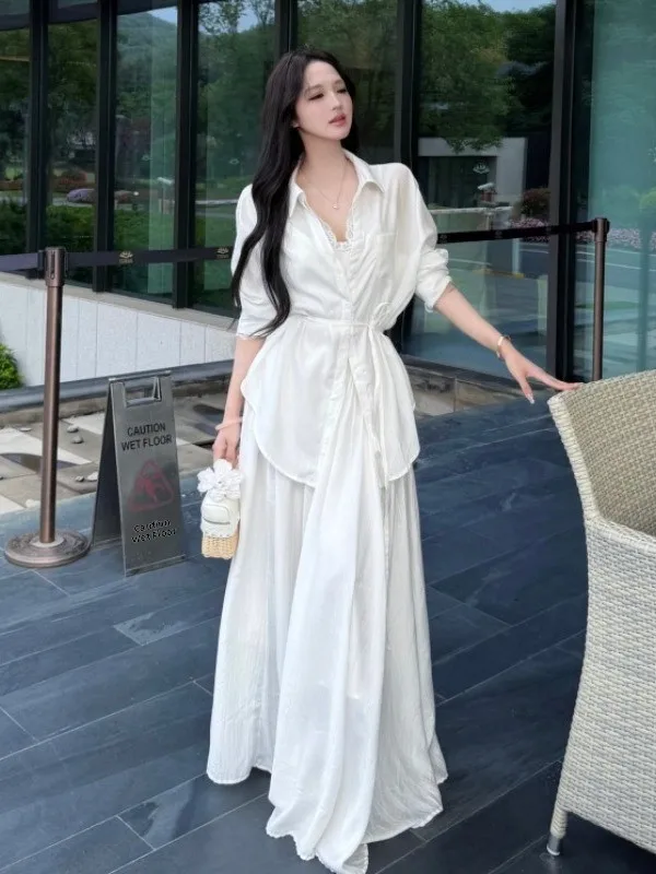 

Summer Chic Women's Three-Piece Set with Strap Vest And Half Skirt Sunscreen Shirt Gentle Vacation Style Ladylike Fashion