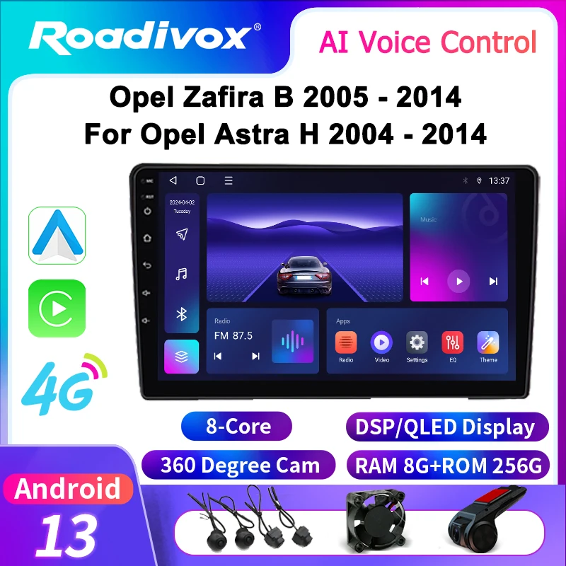 roadivox Android car radio for Opel Zafira B 2005 2014 For Opel Astra H 2004  2014 Multimedia Player tape recorder  carplay